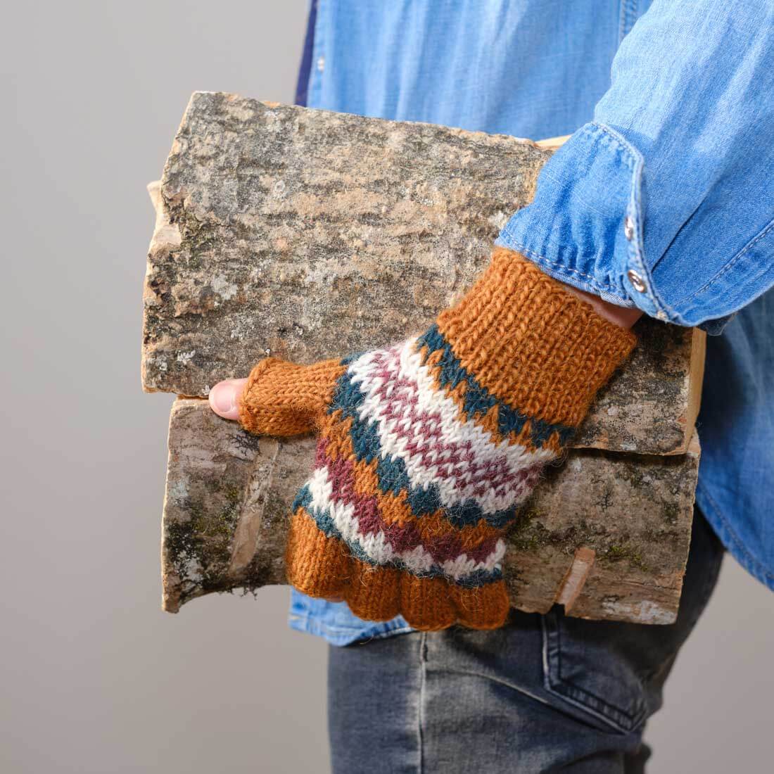 Fair Isle Finglerless Wool Gloves