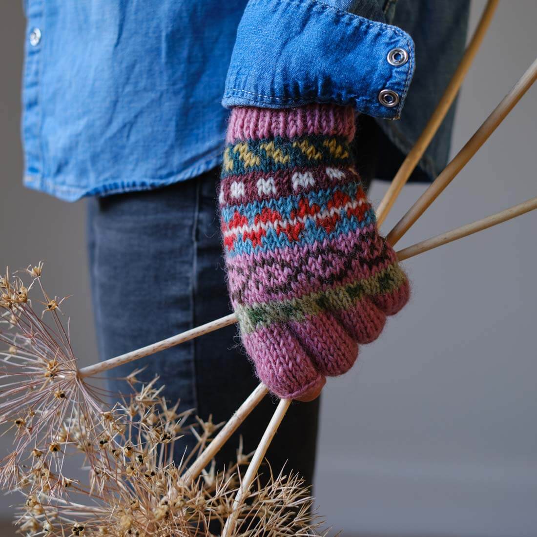 Fair Isle Finglerless Knitted Gloves