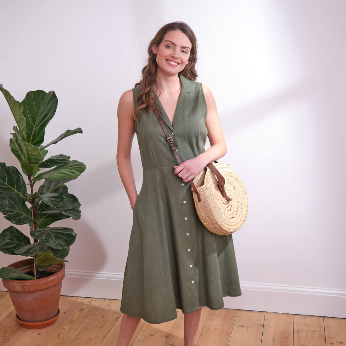 Aubrey Sleeveless Linen Shirt Dress