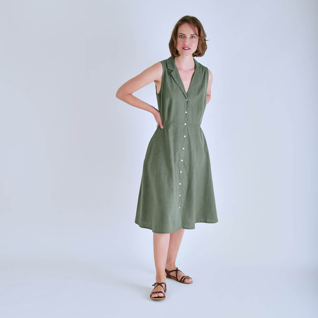 Aubrey Sleeveless Linen Shirt Dress