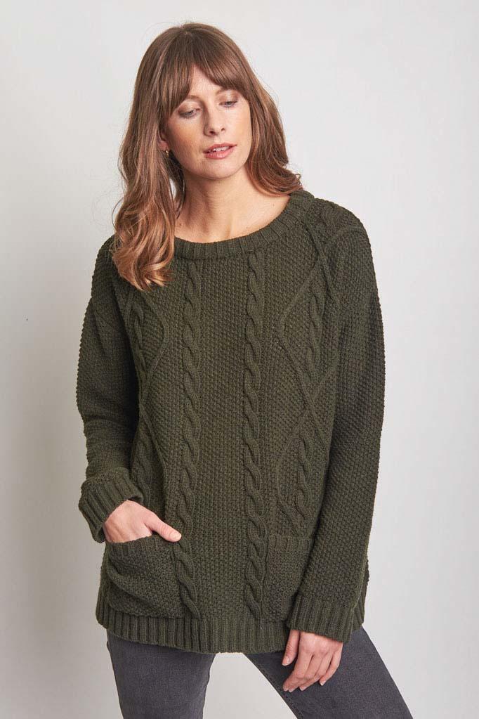 Erika Aran Knitted Jumper | Green | by BIBICO