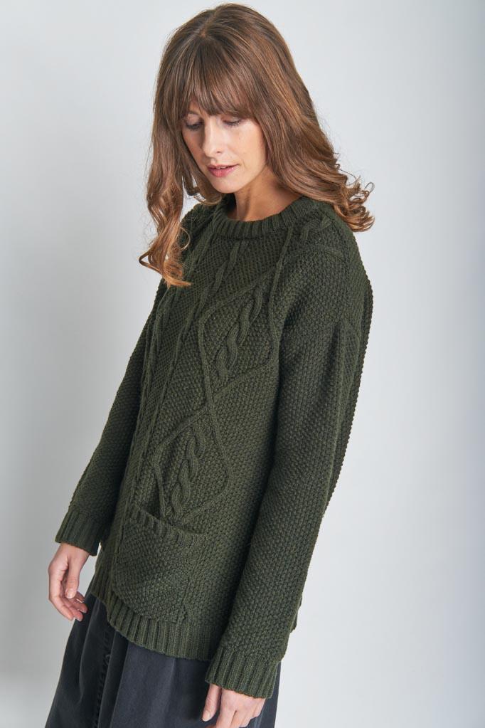 Erika Aran Knitted Jumper | Green | by BIBICO