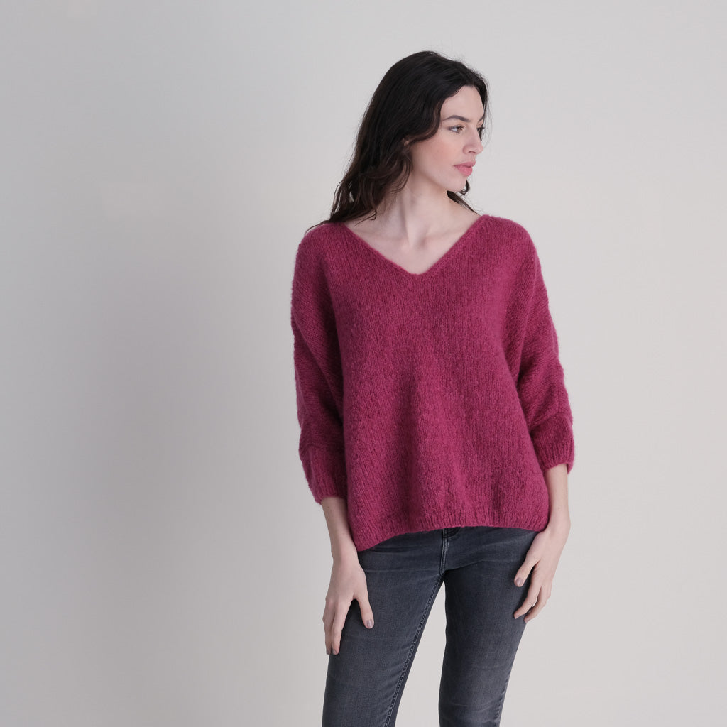 Leah Oversized V Neck Wool Jumper Pink | by BIBICO