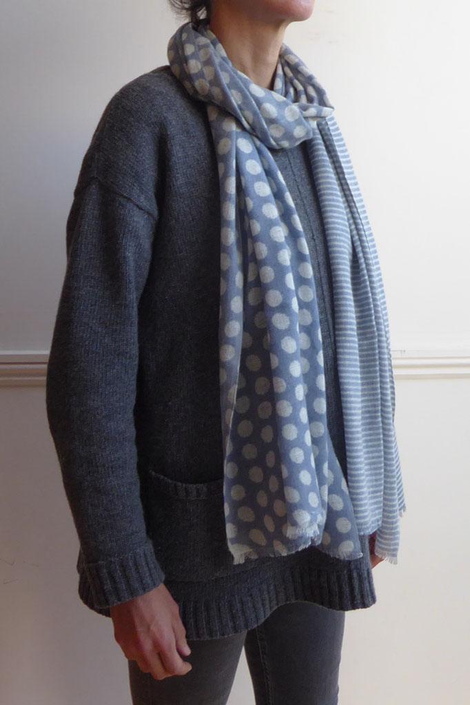 Polka Dot Blue Wool Scarf