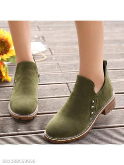 plain flat velvet round toe outdoor ankle boots