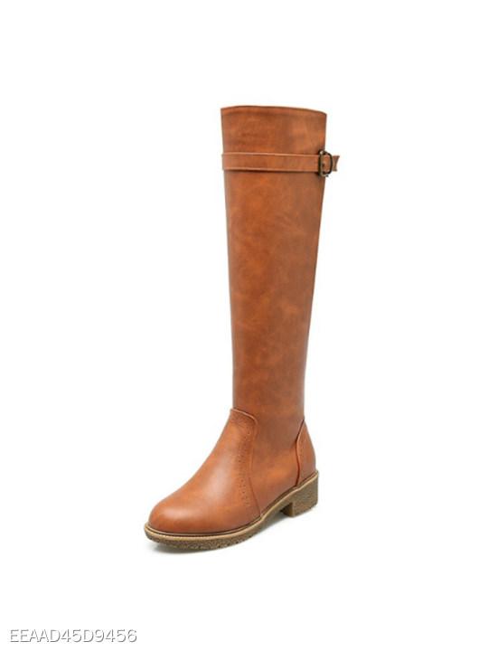 plain flat round toe date outdoor knee high flat boots