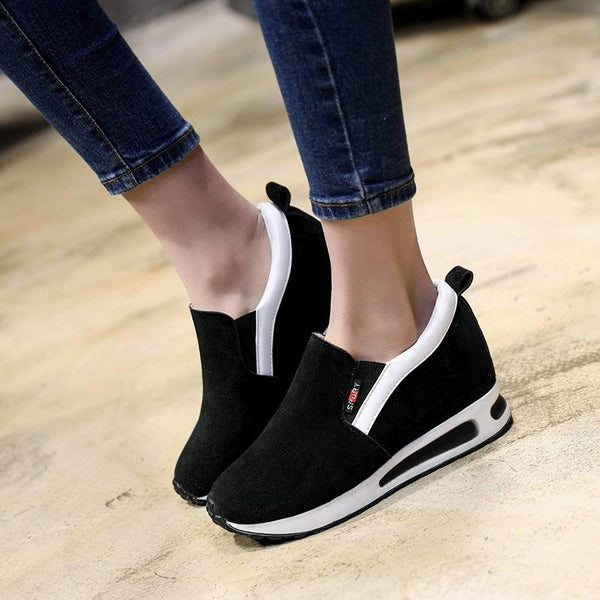 plain high heeled elastic round toe casual sport sneakers