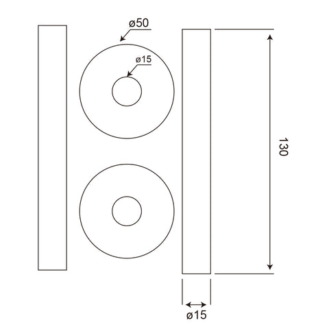 diagram of 130mm x 15mm Pipe tails with Floor Covers (pair) Chrome Plated