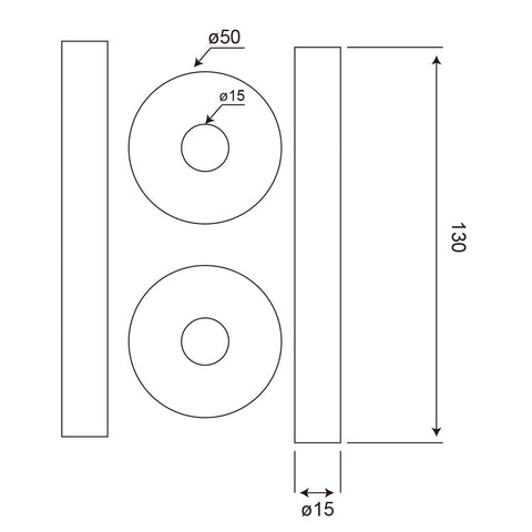 diagram of 130mm x 15mm Pipe tails with Floor Covers (pair) Antique Copper