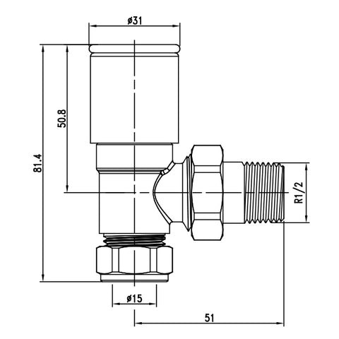 diagram of Modern Angled Decorative Radiator Valve