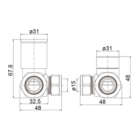 Diagram of Modern Corner Decorative Manual Radiator Valve and Lockshield Valve