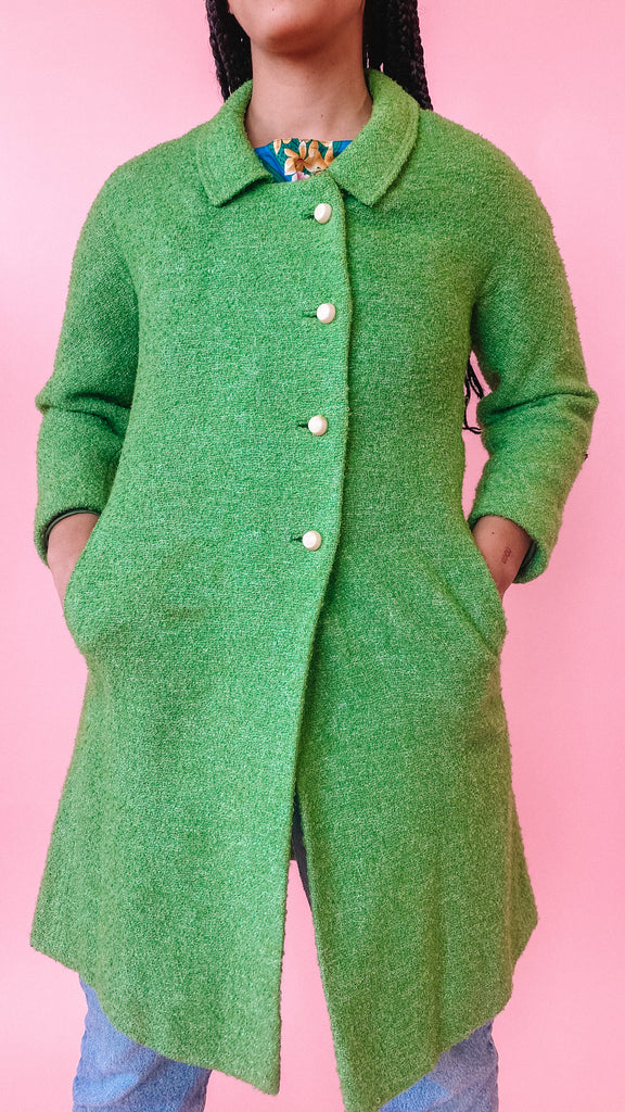 1960s Kelly Green Textured Coat, sz. M
