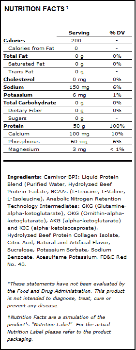Muscle Meds Carnivor Liquid Protein Nutrition Facts