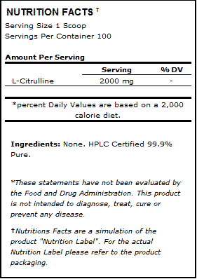 NutraKey L-Citrulline Nutrition Facts