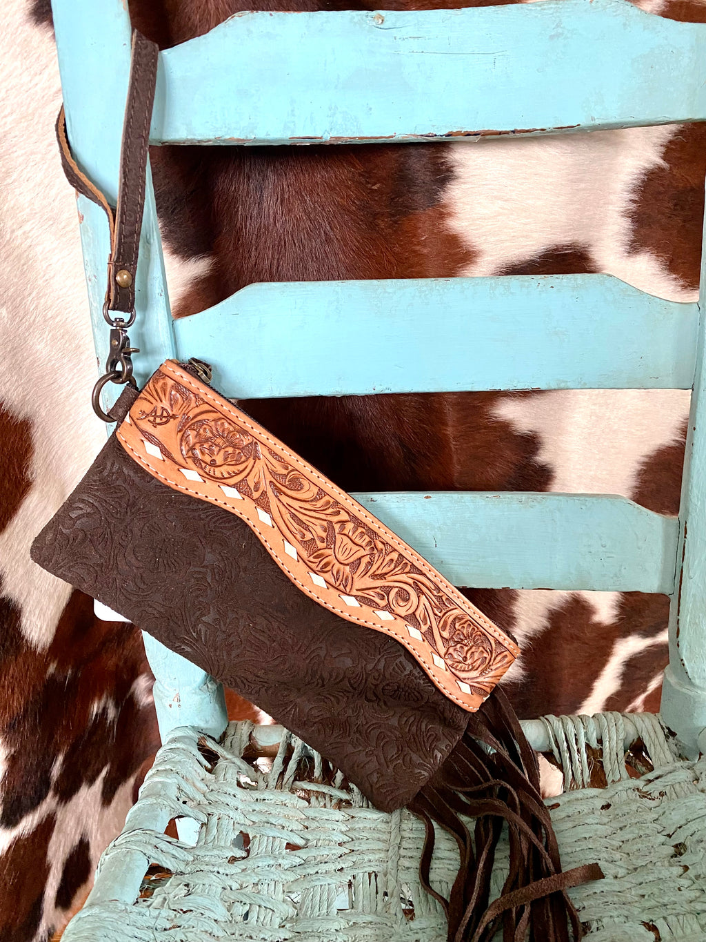 Brown Tooled Fringe Leather Purse – Horse Creek Boutique