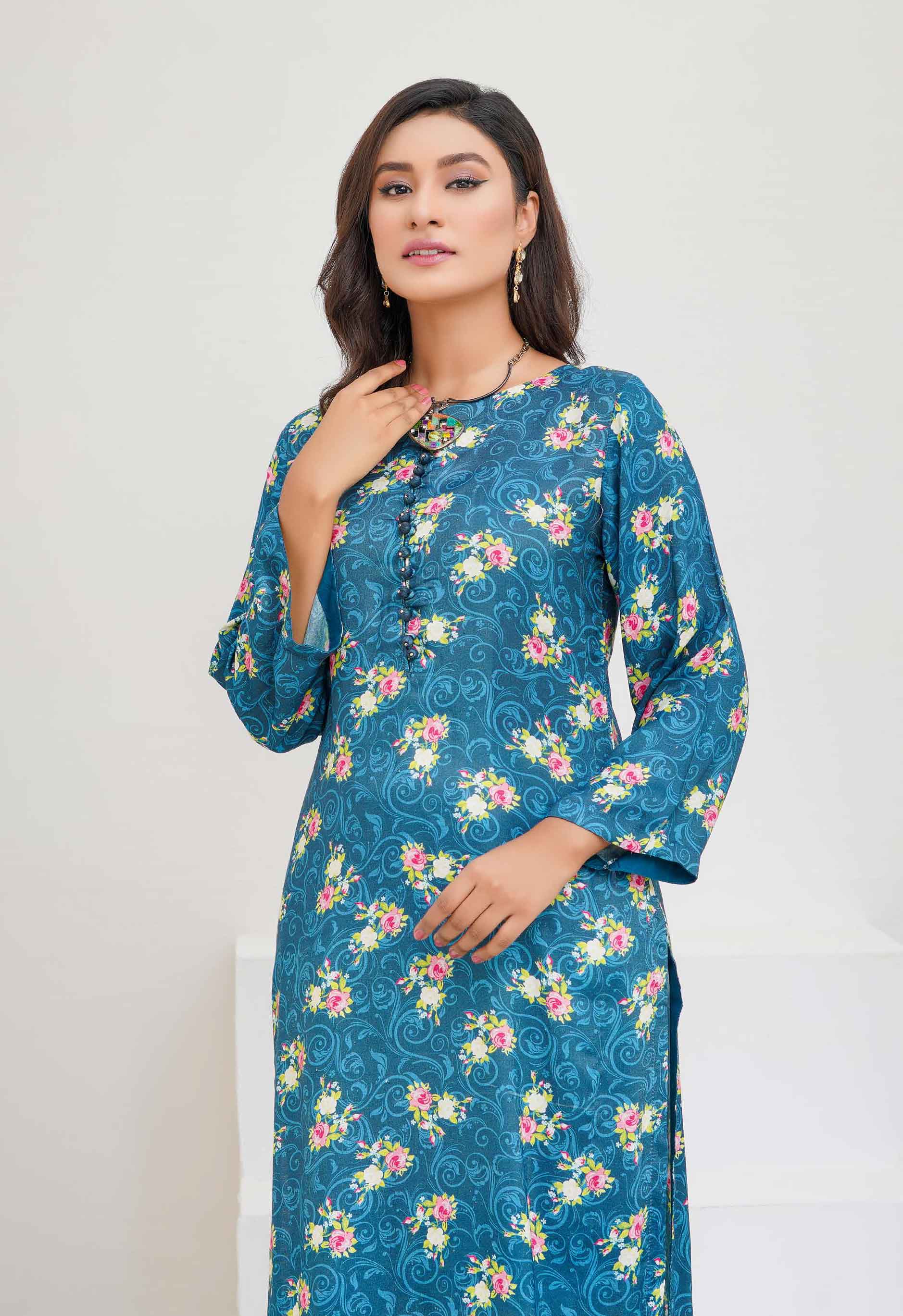 Sana Safinaz Pakistani Linen Teal print Kurta | Desi Posh