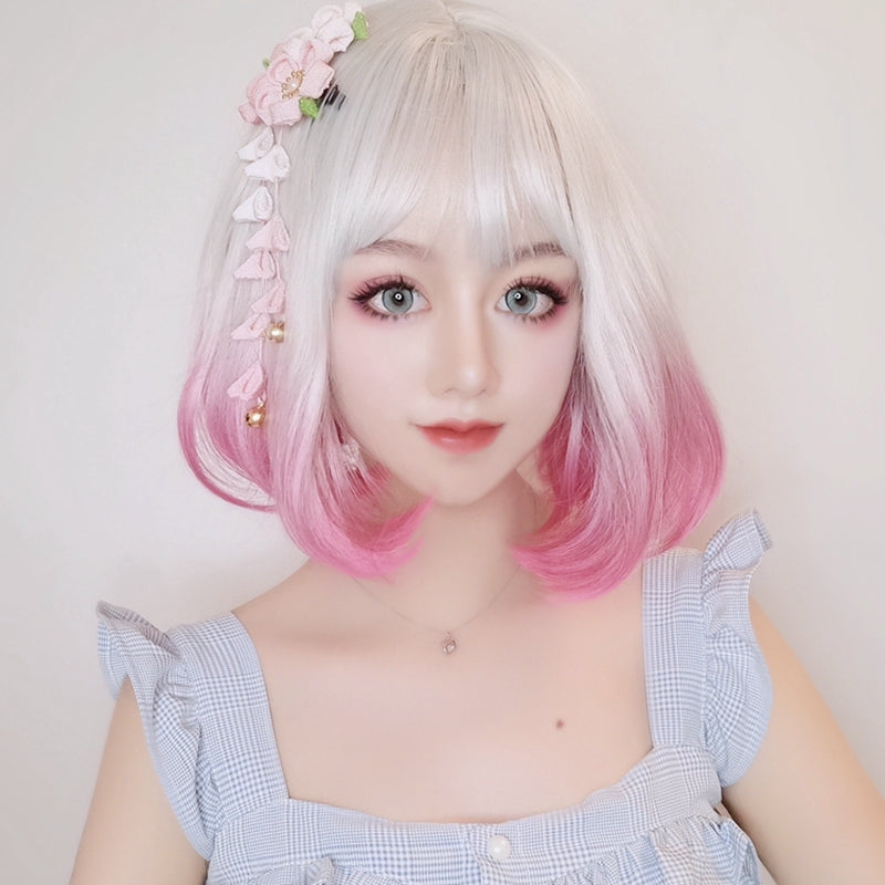 pink and white wig