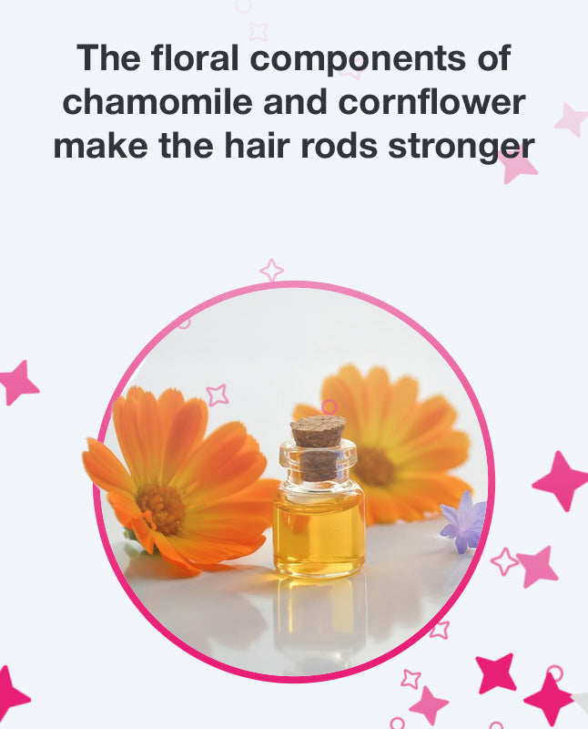 The floral components of chamomile and cornflower make the hair rods stronger