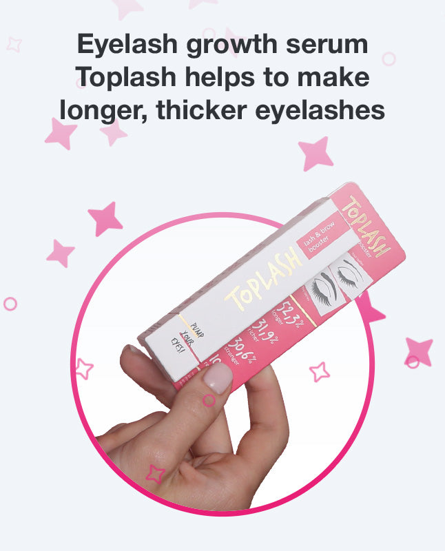Eyelash growth serum Toplash helps to make longer, thicker eyelashes