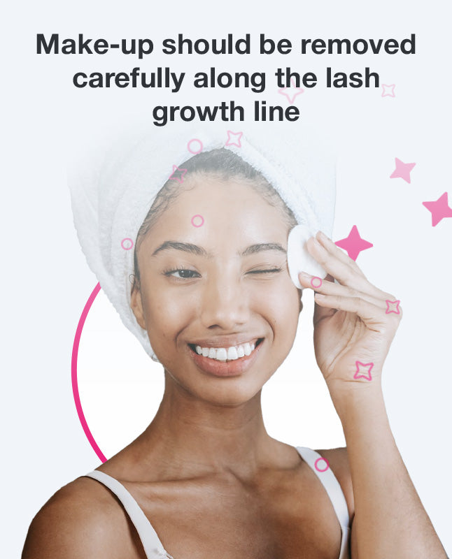 Make-up should be removed carefully along the lash growth line