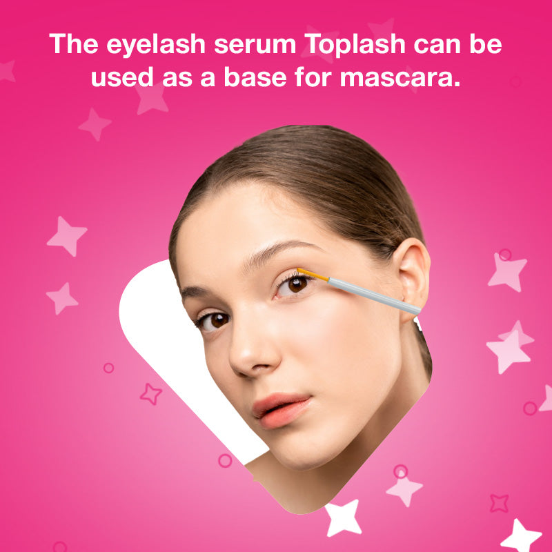 The eyelash serum Toplash can be used as a base for mascara