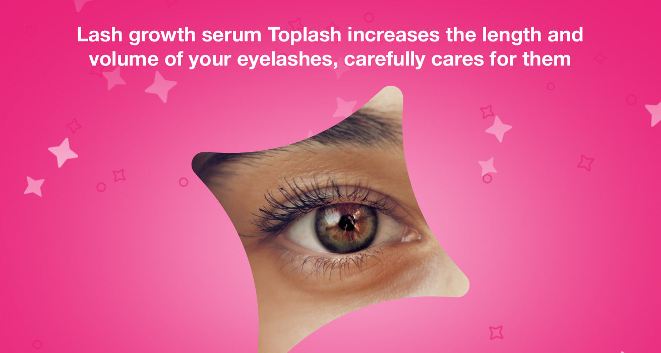 Lash growth serum Toplash increases the length and volume of your eyelashes, carefully cares for them