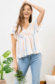 Colorful Stripe Relax Fit Peplum Top