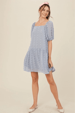 Blue Swiss Dot Shift Mini Dress