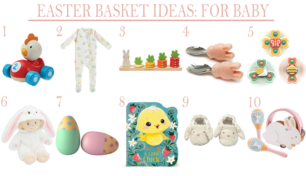 collage of basket filler ideas for babies