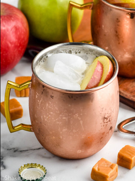 caramel apple mule cocktail with link to recipe
