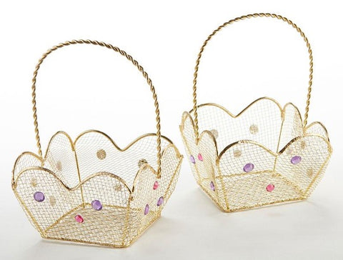 Gold Wire Basket with Jewel Handle