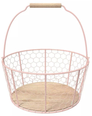 Pink Metal Easter Basket with Wood