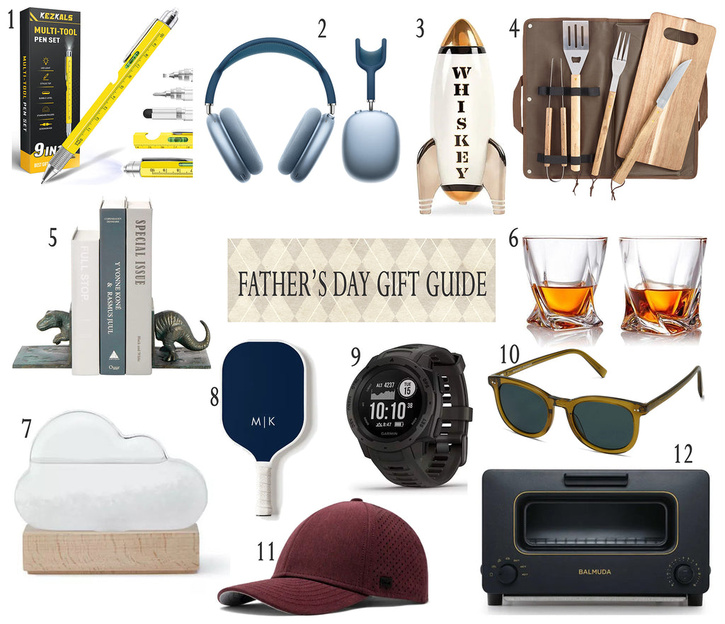 A collage of various gift ideas for dad with a link to a blog post for Father’s Day Gift Guide