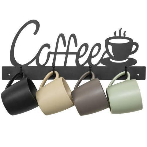 coffee sign and wall mounted cup rack