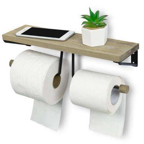 Gray Wood Toilet Paper Double Holder