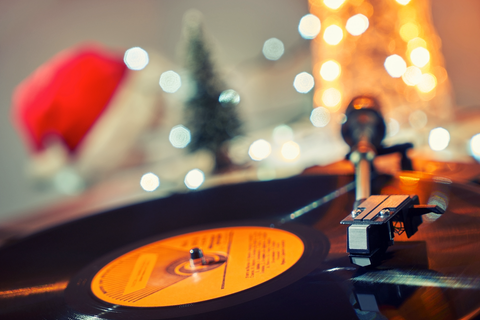Vinyl Player with Holiday Background