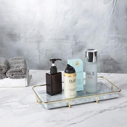 Brass and Marble Vanity Tray with Toiletries