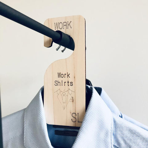 Clothing hanger labeled "work clothing"