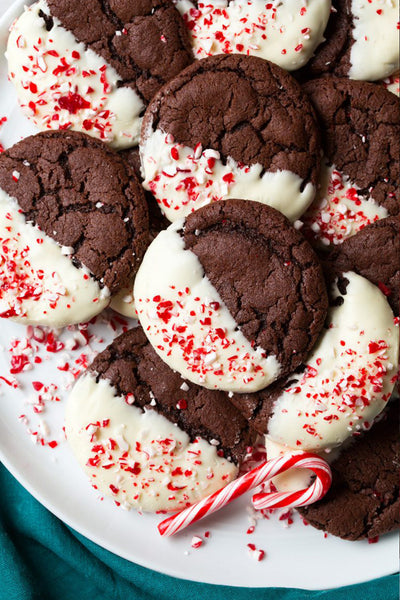 peppermint chocolate cookies with link to recipe