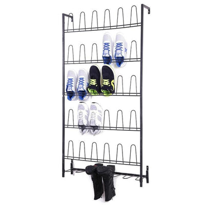 9-Pair, Wall Mounted Silver Metal Wire Boot and Shoe Rack