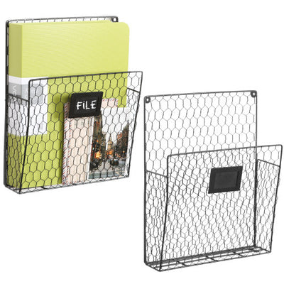 2-Tier Black Chicken Wire Metal Hanging Wall Shelves for Storage with –  MyGift