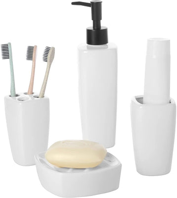 4 Piece Minimalist Bathroom Accessories Set, Black/Grey/White, Resin, Soap  Dish, Dispenser, Toothbrush Holder and Cup – GoJeek