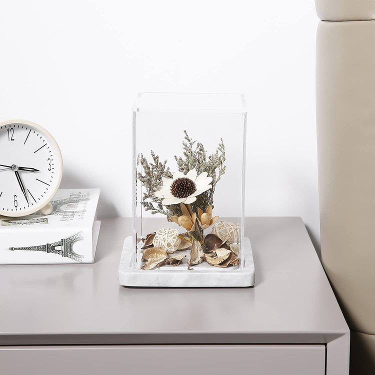 Clear Acrylic Cloche Display Case with Small Square White Marble Base ...