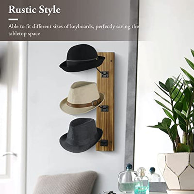 Wall Mounted Hat Rack, Gray Wood and Black Metal Wire Vertical Hat