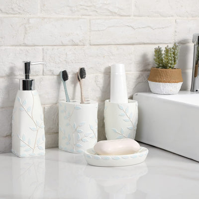 Marble Style, Dark Wood Rectangular Bathroom Accessories Set with Pump  Dispenser, Tumbler, Toothbrush Holder, Soap Dish