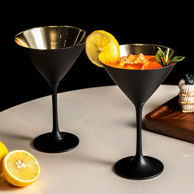 12 oz Matte Black and Gold Designer Cocktail Glasses, Double Old