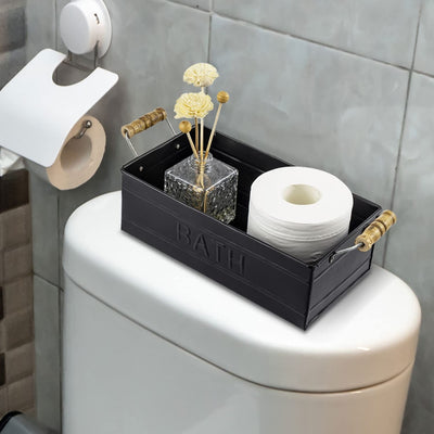 Black Metal Dual Toilet Paper Roll Holder with Gray Wood Storage Shelf –  MyGift