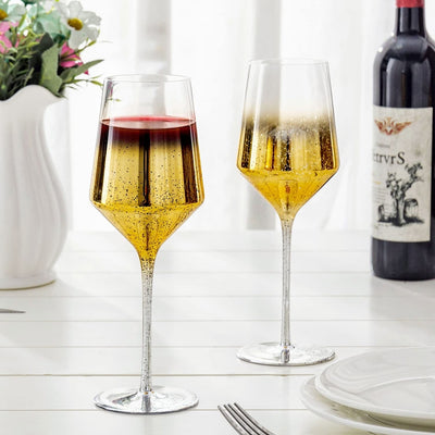 Brass-Plated Rimmed Stemless Wine Glass Set, Elegant Drinkware Glasses –  MyGift