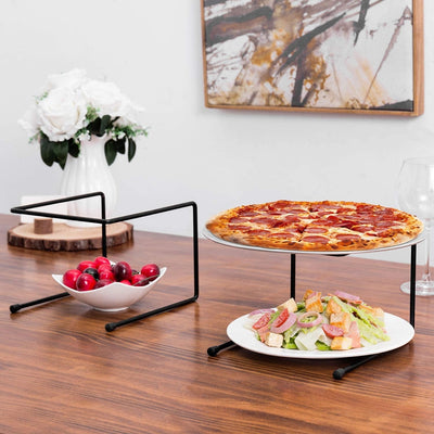 Tabletop Black Metal Pizza Pan Riser Stands, Food Platter Tray