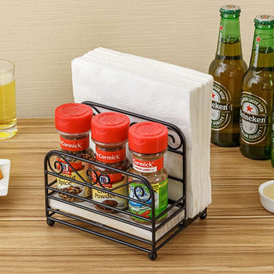 Wood Napkin Holder with 3 Salt and Pepper Shaker Set, Napkin and Spice –  MyGift